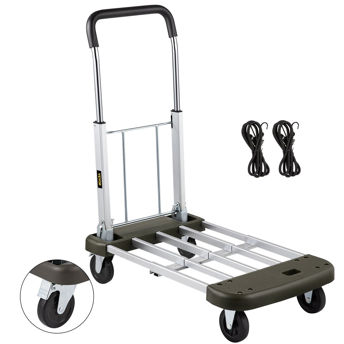 Aluminum Folding Platform Cart with Telescoping Handle, 150kg Capacity, Silver