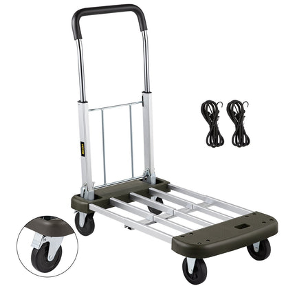 Aluminum Folding Platform Cart with Telescoping Handle, 150kg Capacity, Silver