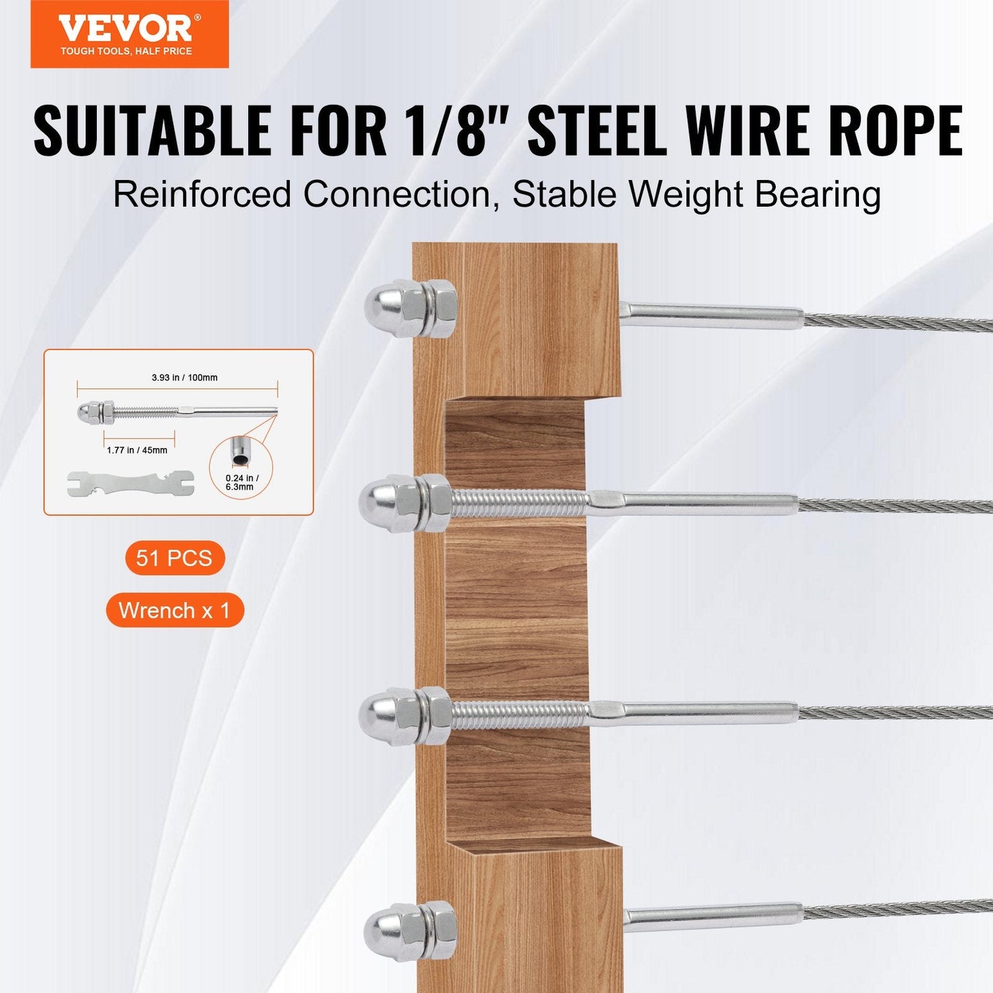 51-Piece Stainless Steel Cable Railing Kit for 3.2mm Deck - Durable & Easy Install
