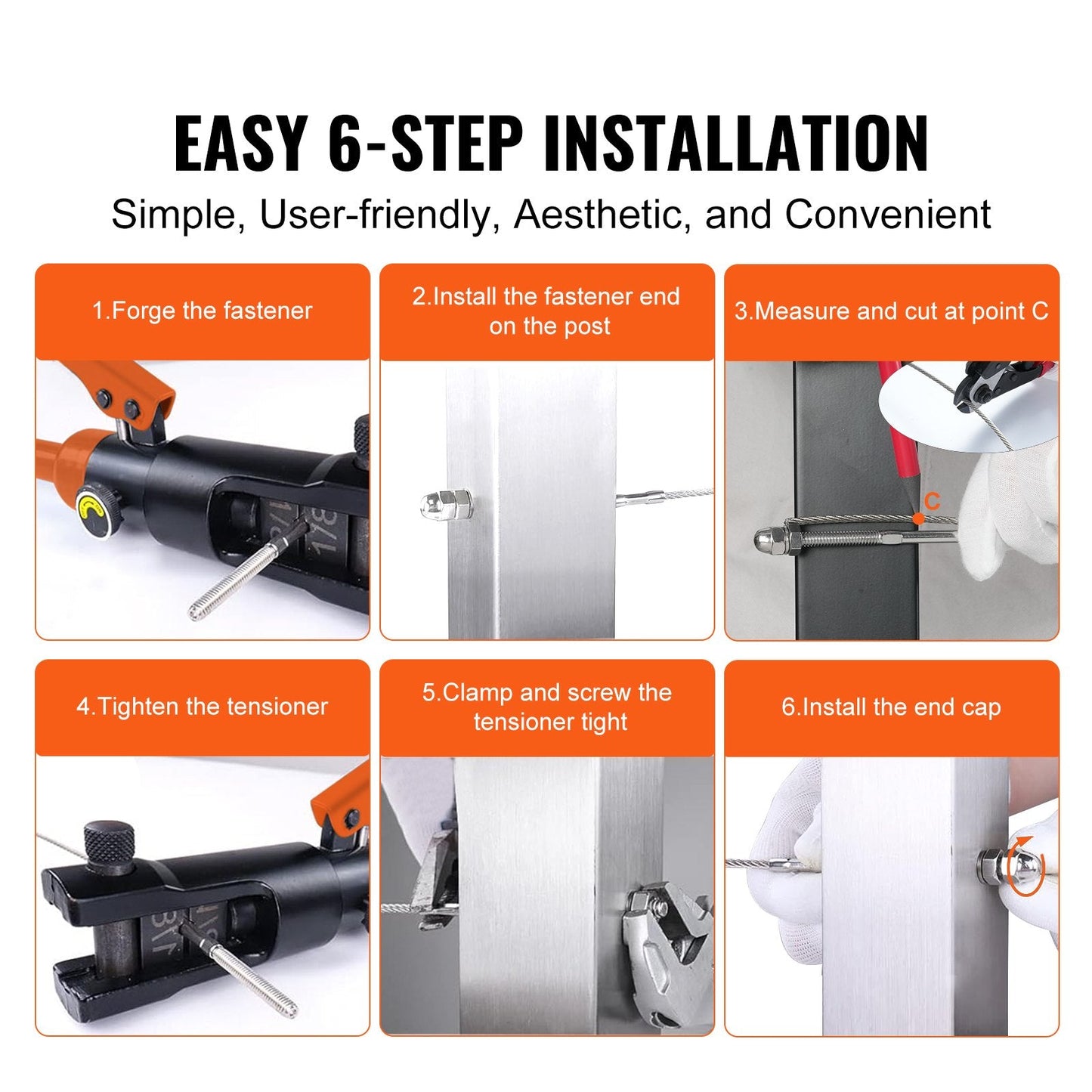 51-Piece Stainless Steel Cable Railing Kit for 3.2mm Deck - Durable & Easy Install