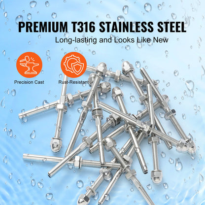 VEVOR 61 Pack Cable Railing Swage Threaded Stud Tension End Fitting Terminal for