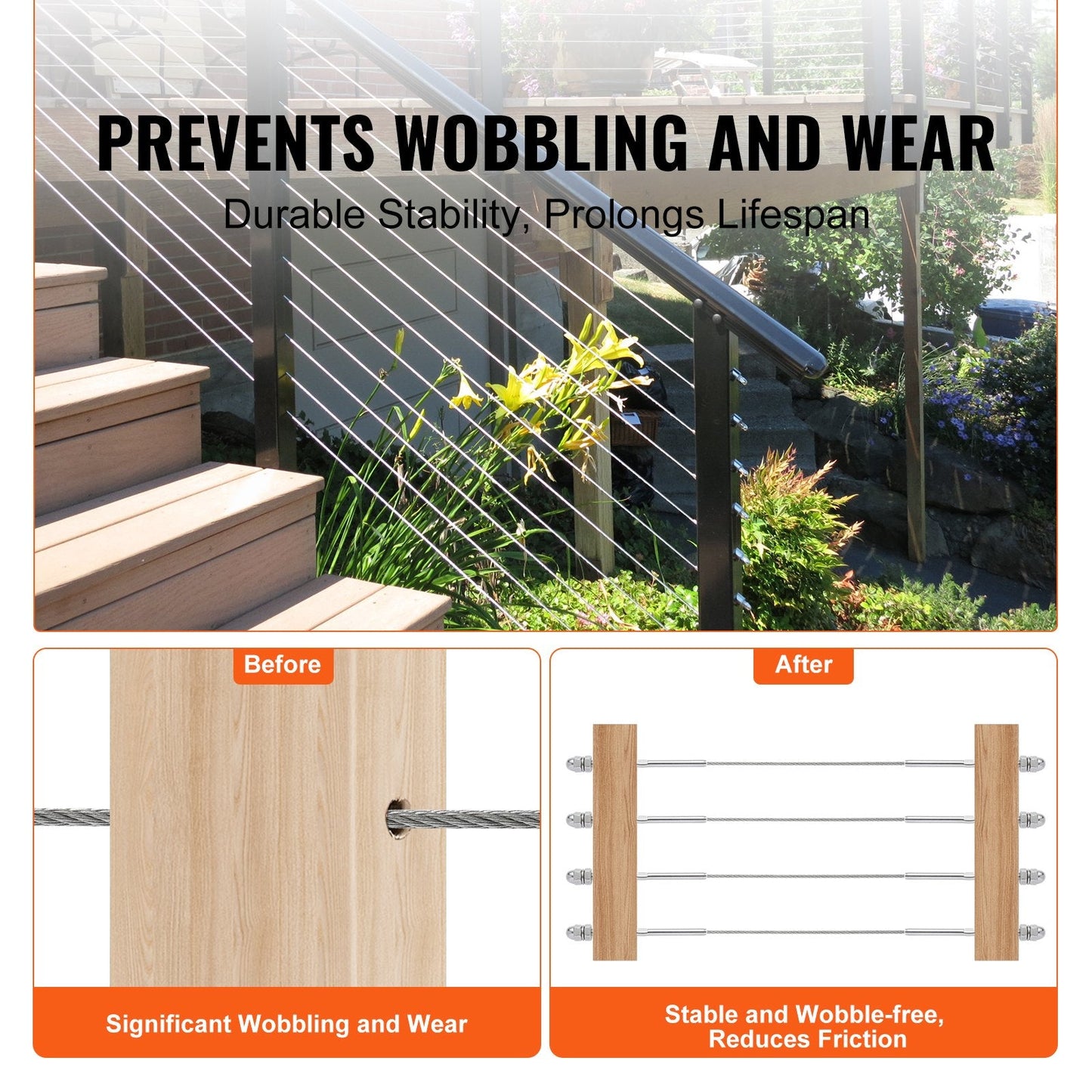 61-Pack Stainless Steel Cable Railing Kit for 3.2mm Decks, Wood/Metal Posts