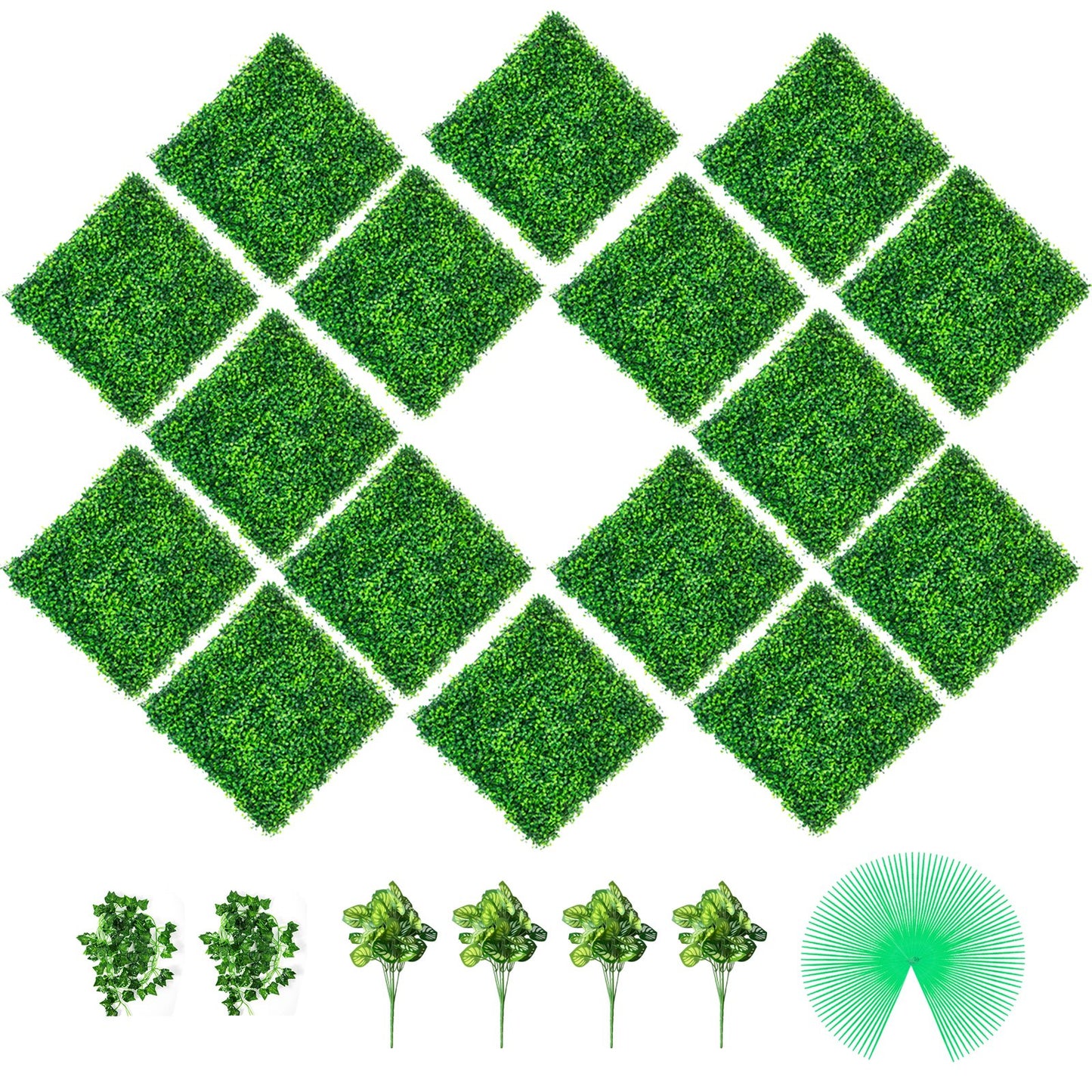 VEVOR Artificial Boxwood Panels, 16 PCS 20"x20" Boxwood Hedge Wall Panels, PE Artificial