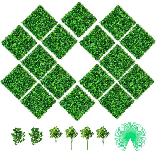 VEVOR Artificial Boxwood Panels, 16 PCS 20"x20" Boxwood Hedge Wall Panels, PE Artificial