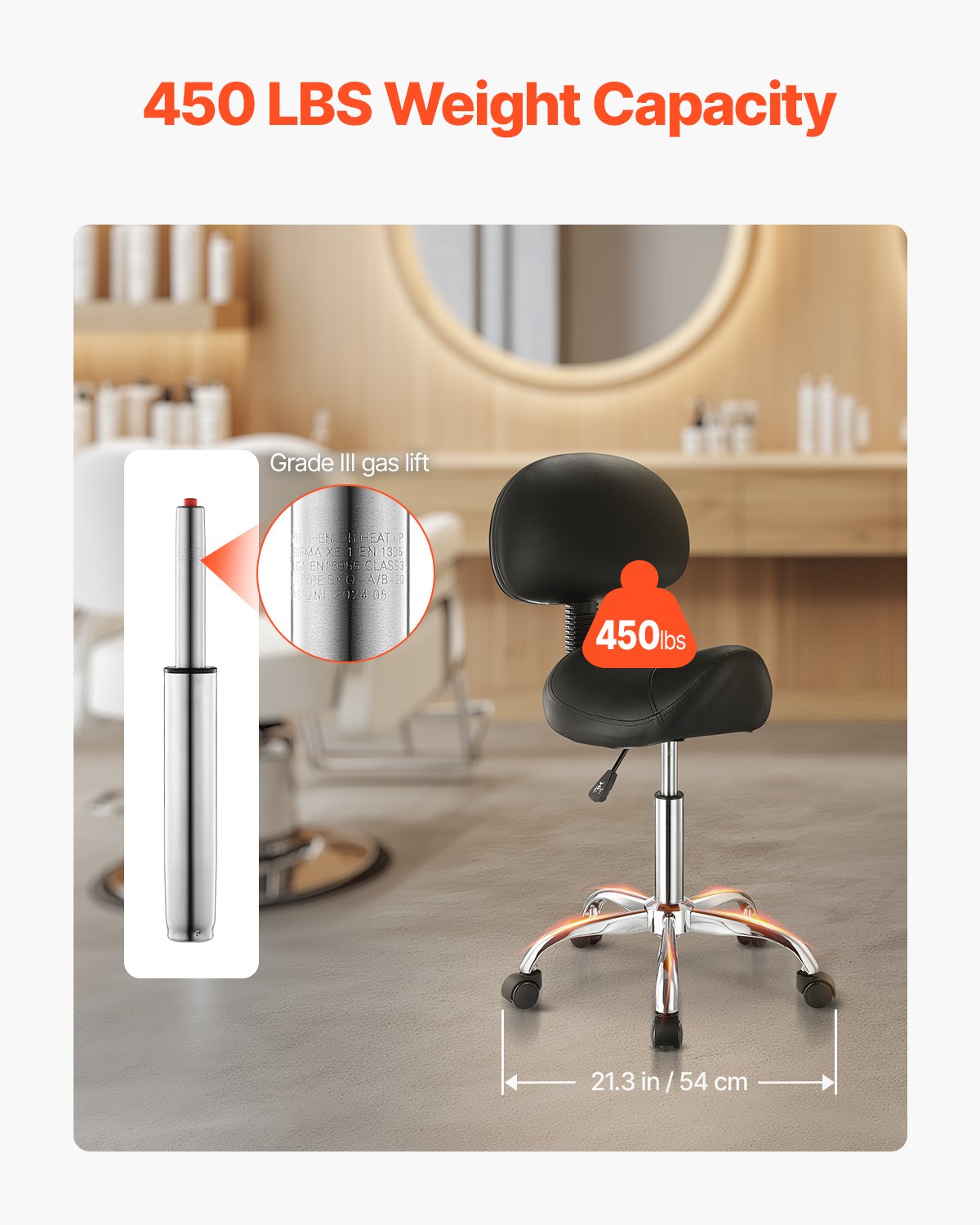 VEVOR Saddle Stool Swivel Stool with Backrest PU Leather Height Adjustable Black