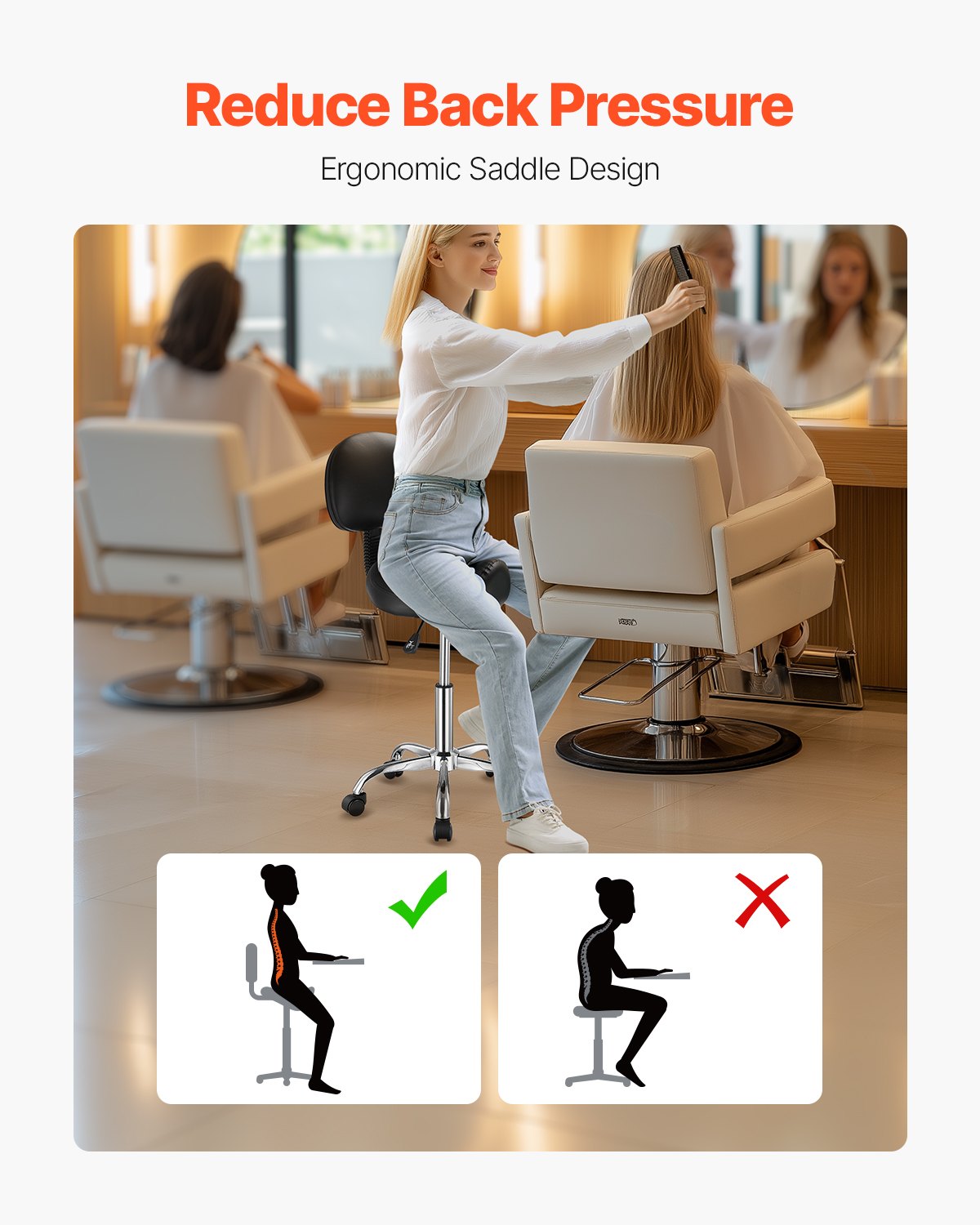 VEVOR Saddle Stool Swivel Stool with Backrest PU Leather Height Adjustable Black