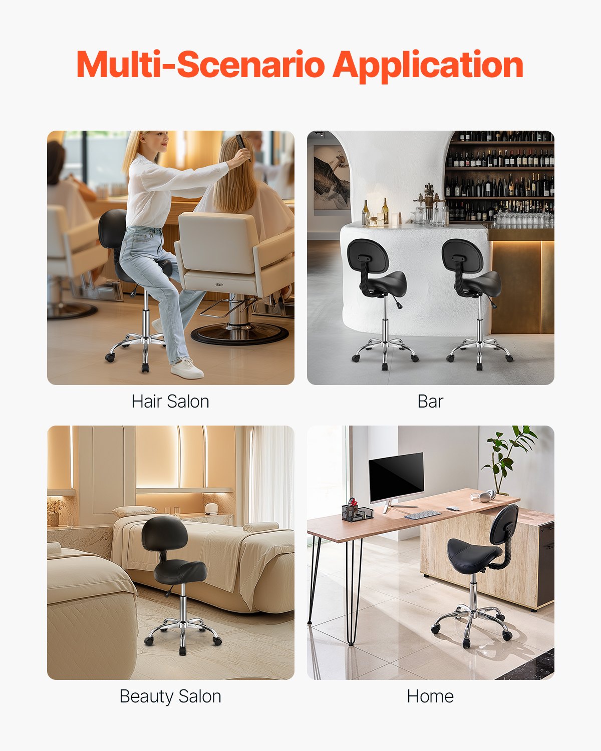 VEVOR Saddle Stool Swivel Stool with Backrest PU Leather Height Adjustable Black