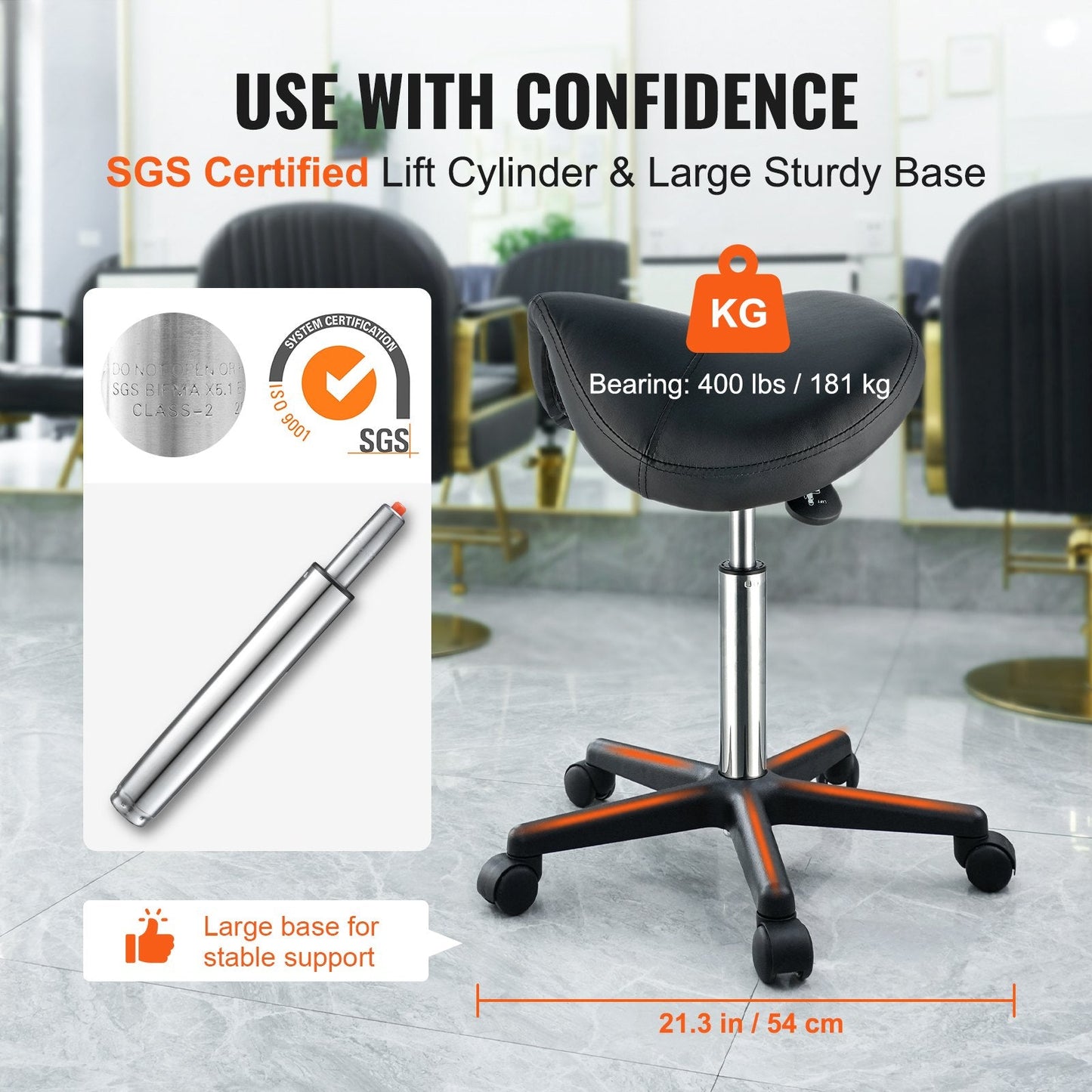 Ergonomic Saddle Stool with Wheels, Adjustable Height for Salon & Clinic Use