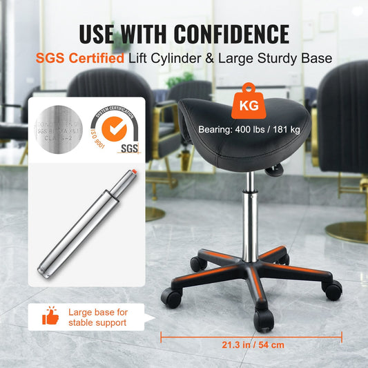 Ergonomic Saddle Stool with Wheels, Adjustable Height for Salon & Clinic Use