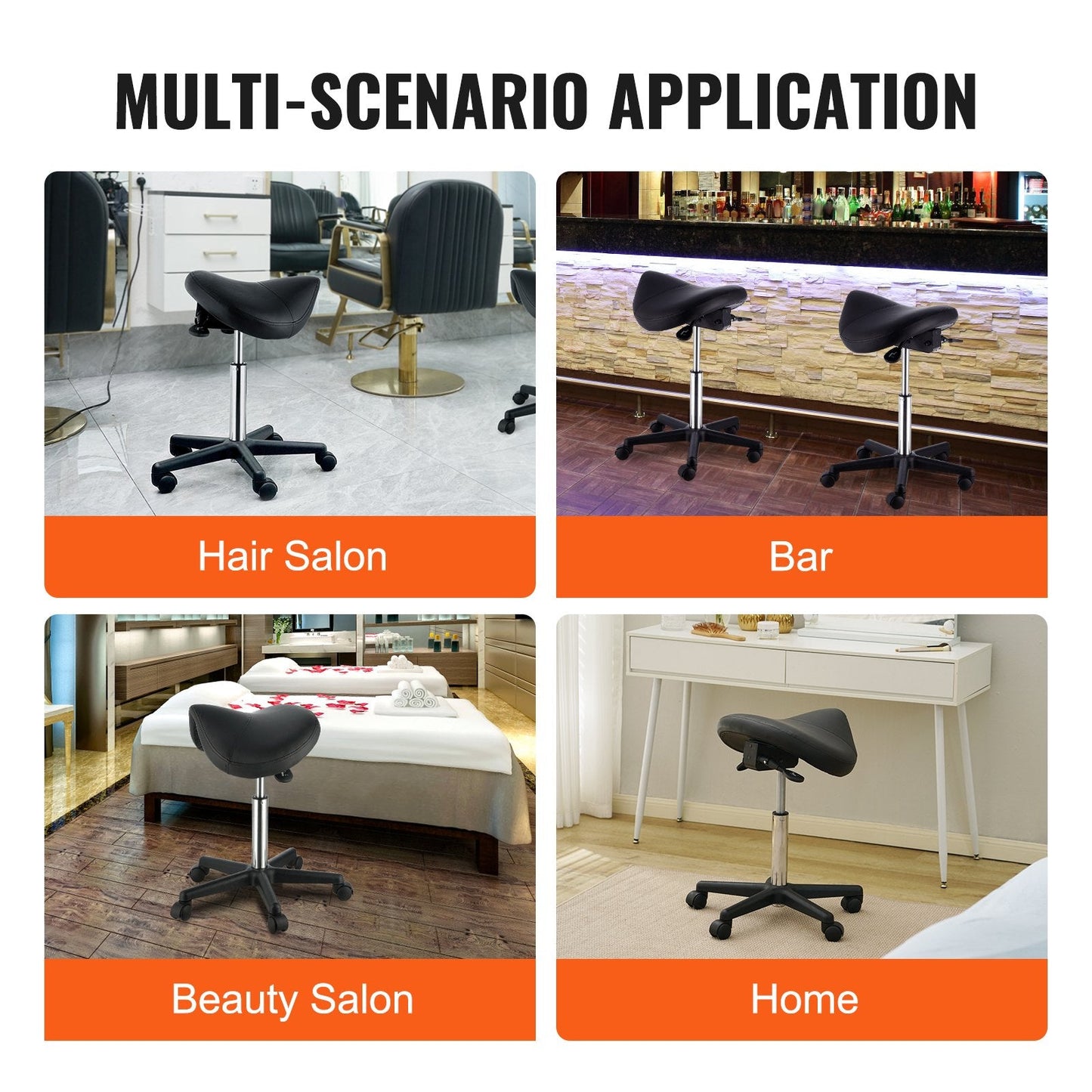Ergonomic Saddle Stool with Wheels, Adjustable Height for Salon & Clinic Use