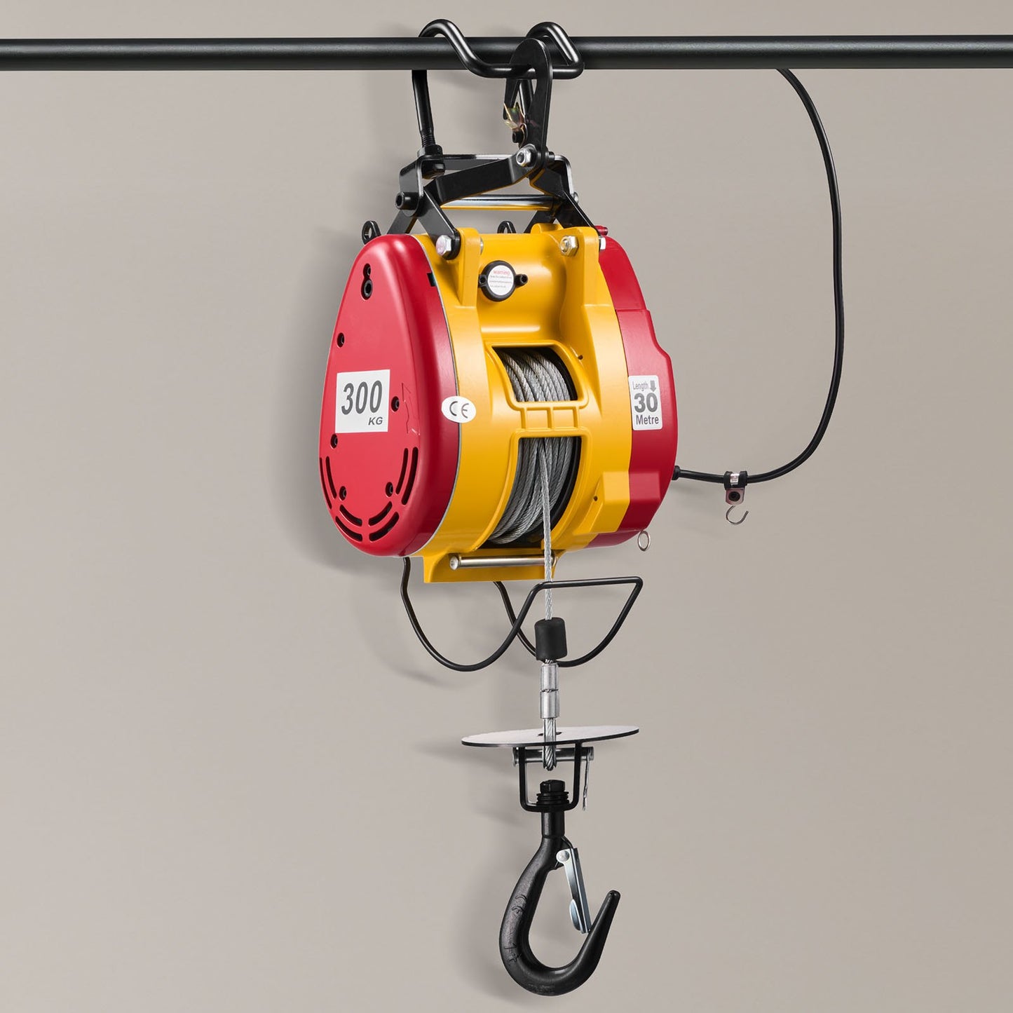 2-in-1 Electric Hoist Winch, 300 kg Capacity, 1500W Portable Power Winch Crane, 30 m Lifting Height, 18.9 m/min with Wired and Wireless Remote Control for Factory, Warehouss, Garage