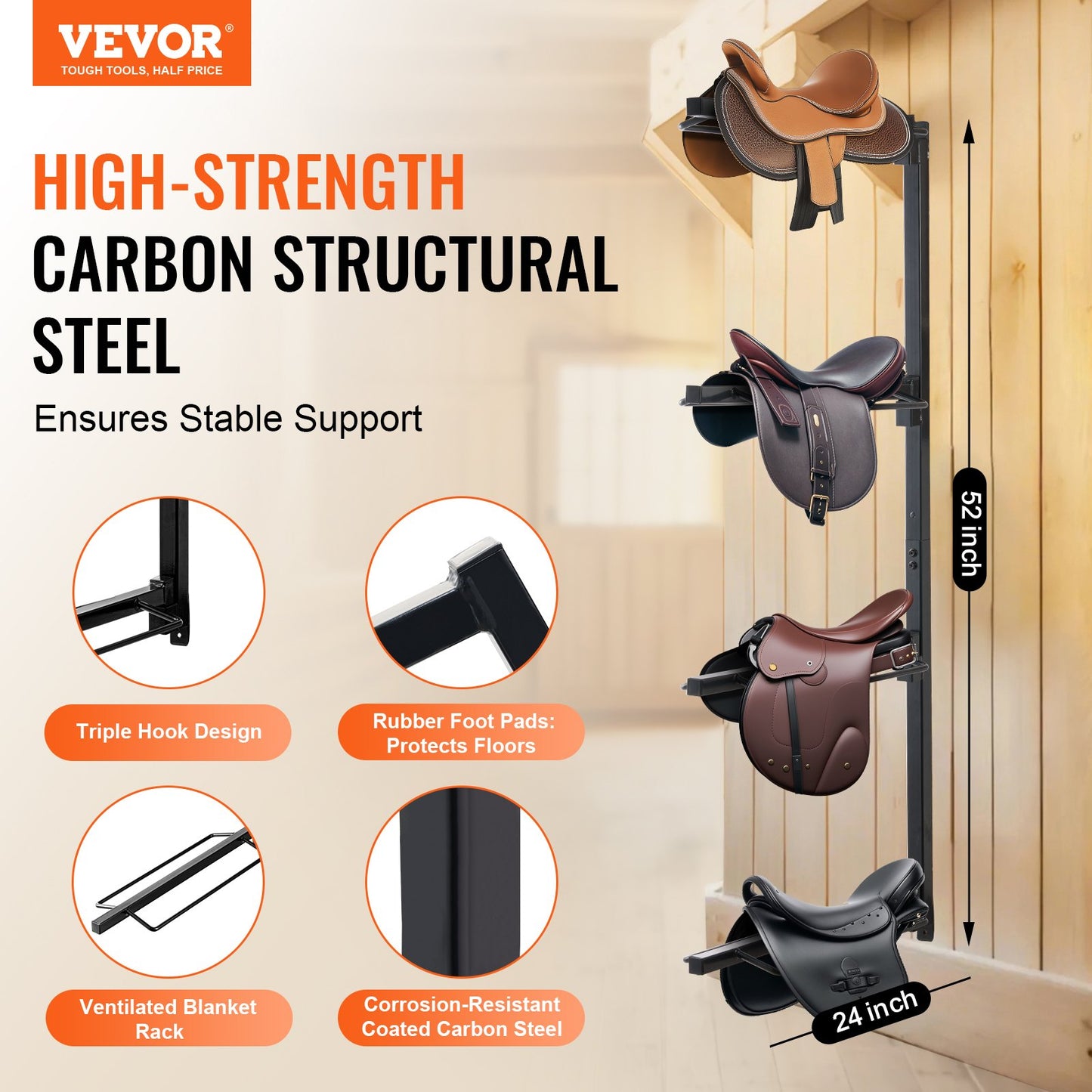 VEVOR Wall Mount Saddle Rack Four Tiers Western &  English Horse Saddle Holder