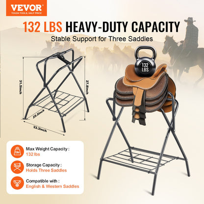 VEVOR Folding Saddle Rack Portable Freestanding Horse Saddle Stand 132lbs