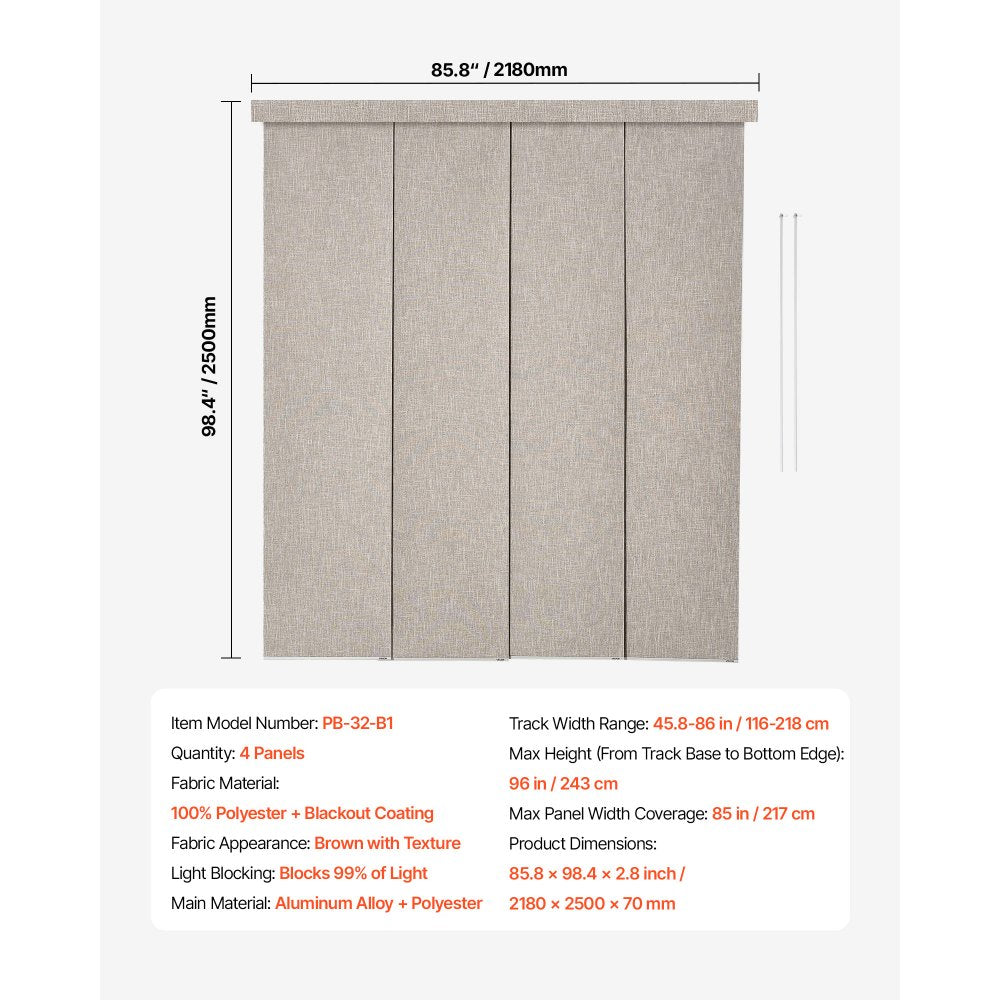 VEVOR Panel Track Blinds Extendable Track 116 cm to 218 cm W Trimmable Brown