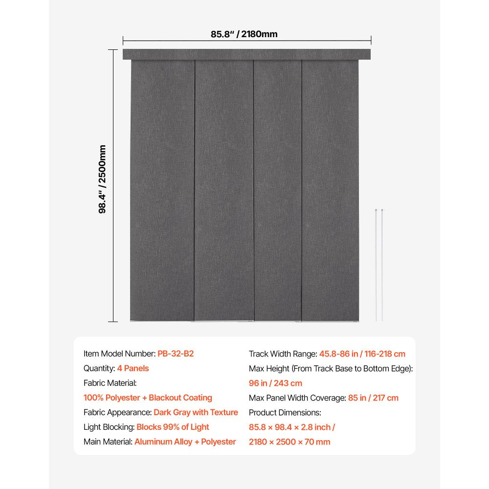 VEVOR Panel Track Blinds Extendable Track 116 cm to 218 cm W Trimmable Dark Gray