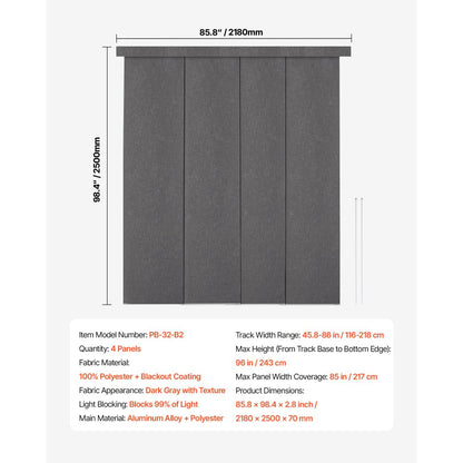 VEVOR Panel Track Blinds Extendable Track 116 cm to 218 cm W Trimmable Dark Gray