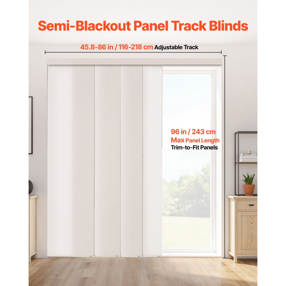 VEVOR Panel Track Blinds Extendable Track 116 to 218 cm W Trimmable Light Brown