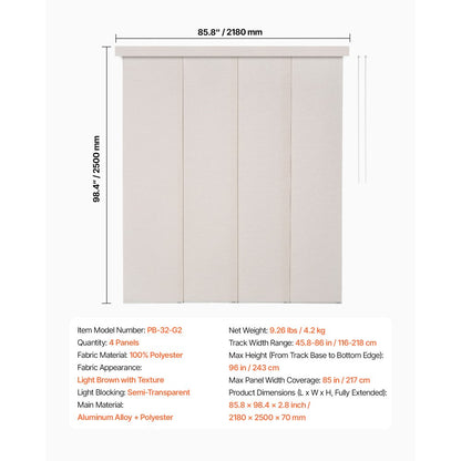 VEVOR Panel Track Blinds Extendable Track 116 to 218 cm W Trimmable Light Brown