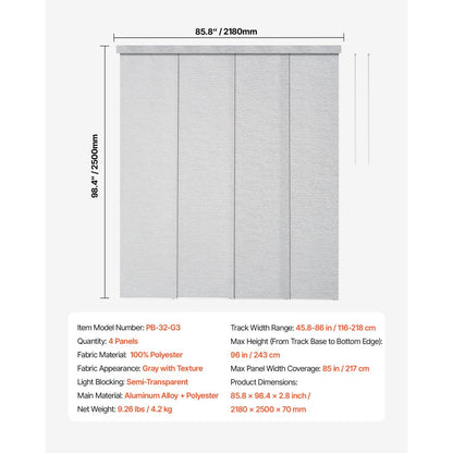 VEVOR Panel Track Blinds Extendable Track 116 cm to 218 cm W Trimmable Gray