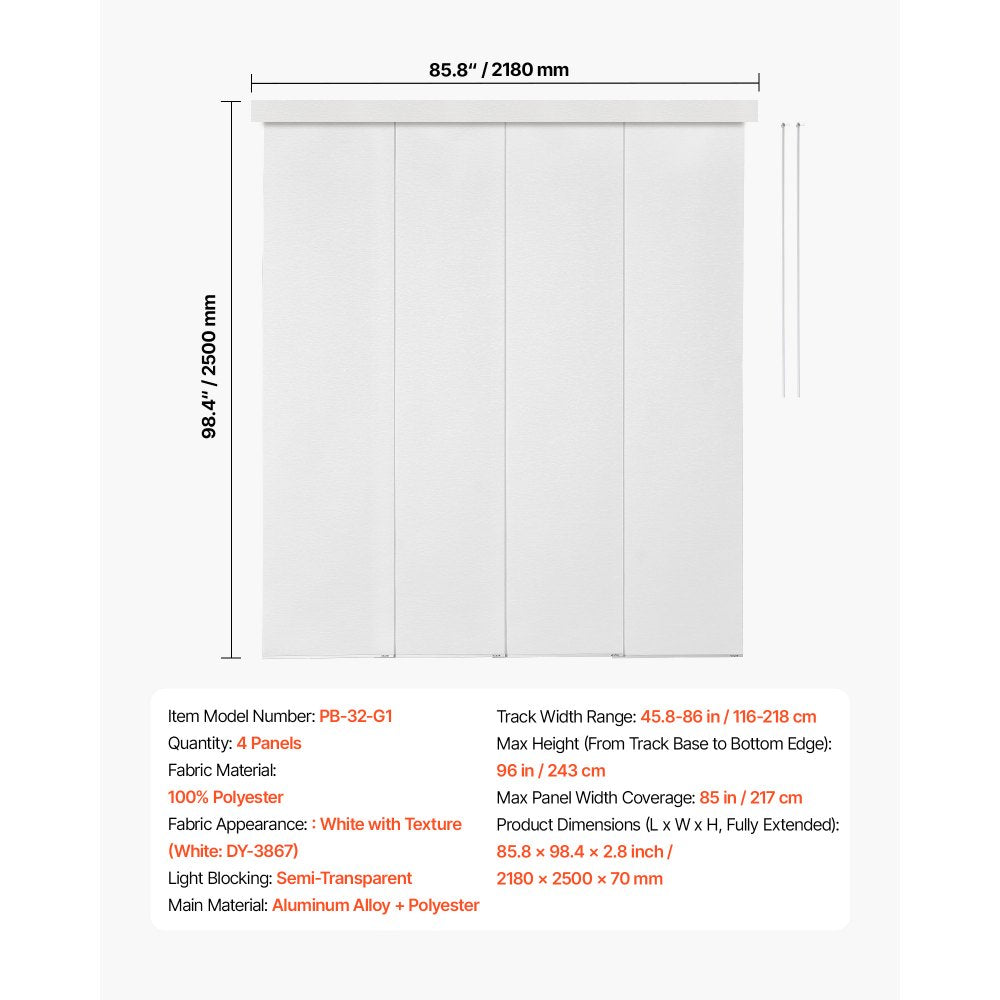 VEVOR Panel Track Blinds Extendable Track 116 cm to 218 cm W Trimmable White