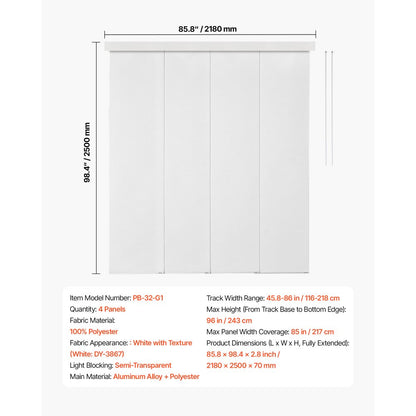 VEVOR Panel Track Blinds Extendable Track 116 cm to 218 cm W Trimmable White