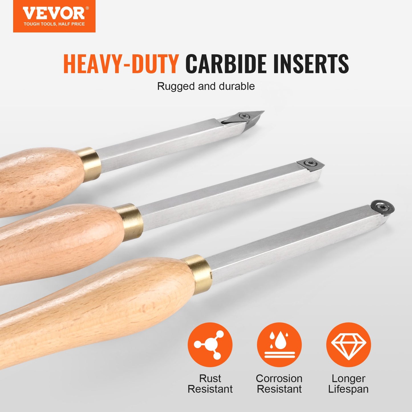 VEVOR Wood Lathe Chisel Set, 3 PCS Woodworking Turning Tools, Includes Square, Round,