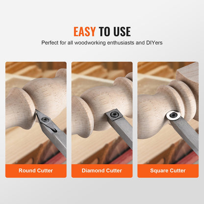 3-Piece Wood Turning Tool Set with Carbide Blades and Comfort Handles