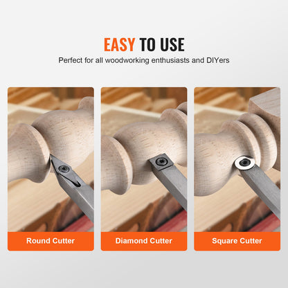 VEVOR Wood Lathe Chisel Set, 3 PCS Woodworking Turning Tools, Includes Square, Round,