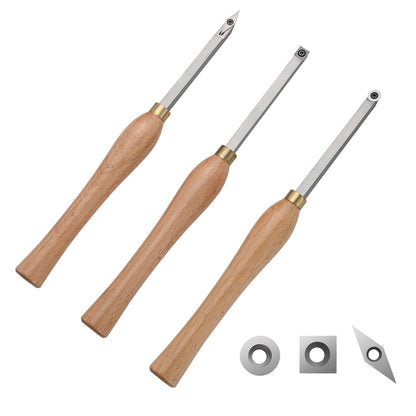 3-Piece Wood Turning Tool Set with Carbide Blades and Comfort Handles