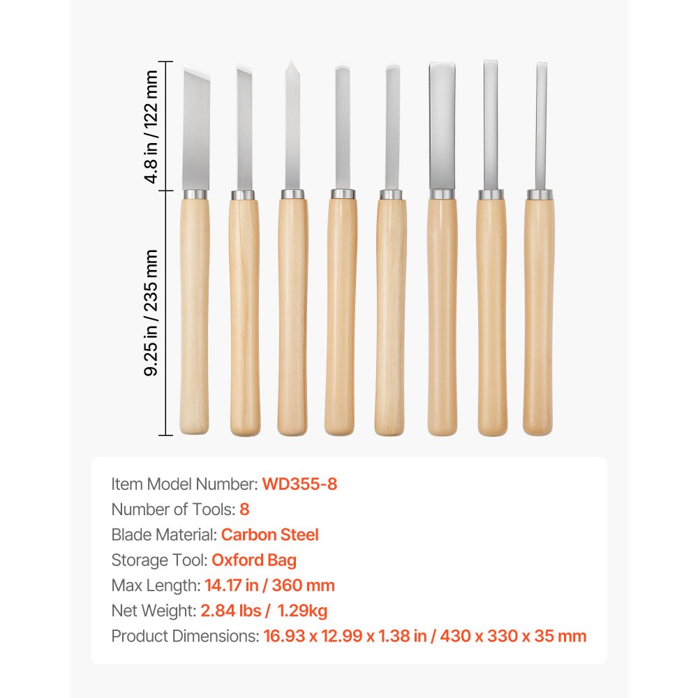 8PCS Wood Lathe Chisel Set Woodturning Tools Steel Blades Lathe Finisher