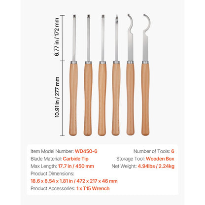 6PCS Wood Lathe Chisel Set HSS Turning Tools Storage Box Lathe Finisher
