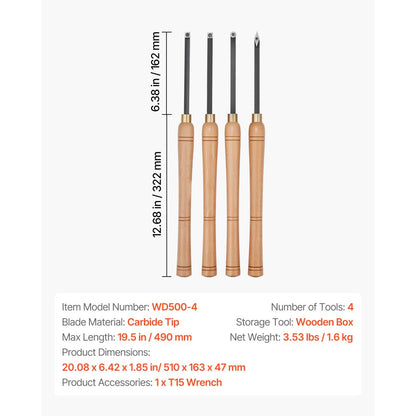 4PCS Wood Lathe Chisel Set HSS Turning Tools Storage Box Lathe Finisher