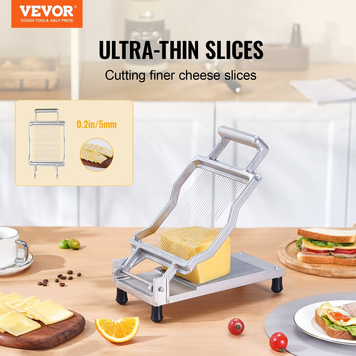 VEVOR Cheese Cutter with Wire Cheeser Butter Cutting 0.2" Thin Cheese Slicer