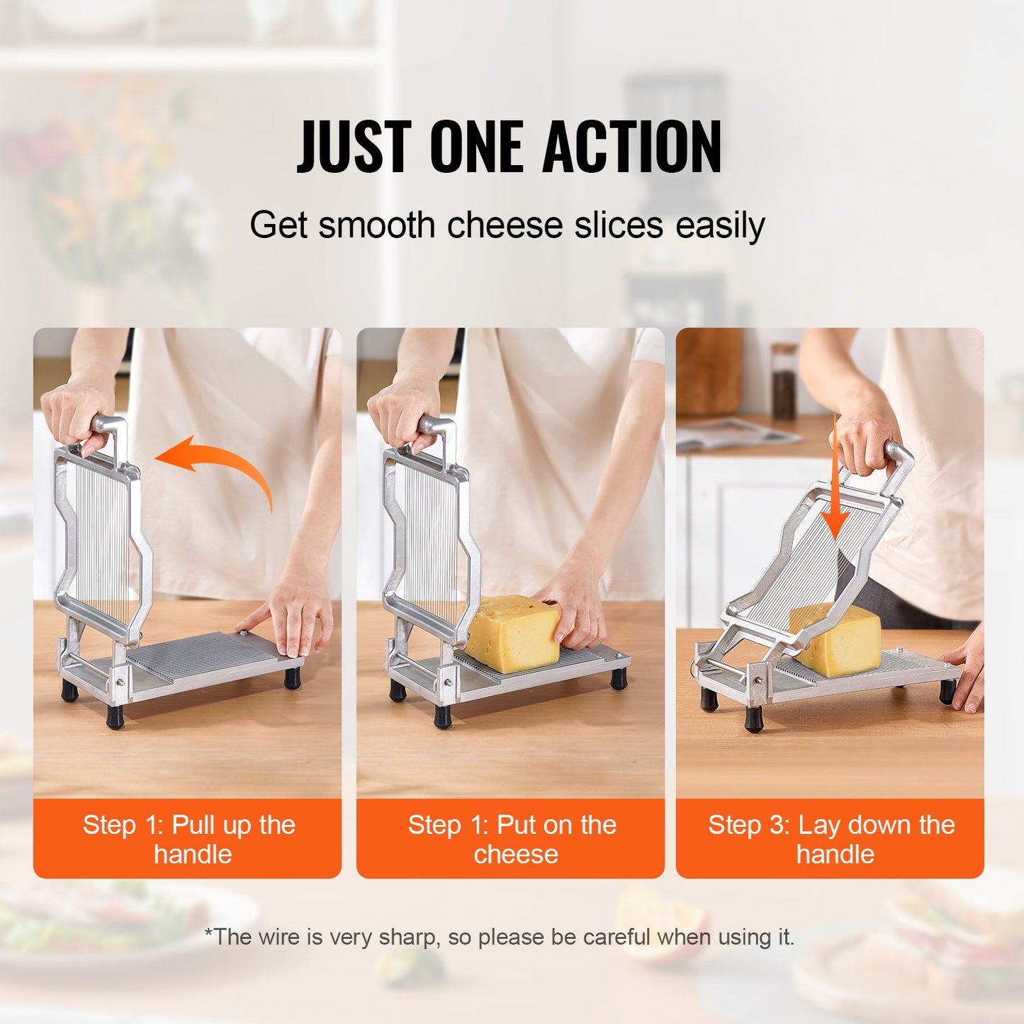 VEVOR Cheese Cutter with Wire Cheeser Butter Cutting 0.2" Thin Cheese Slicer