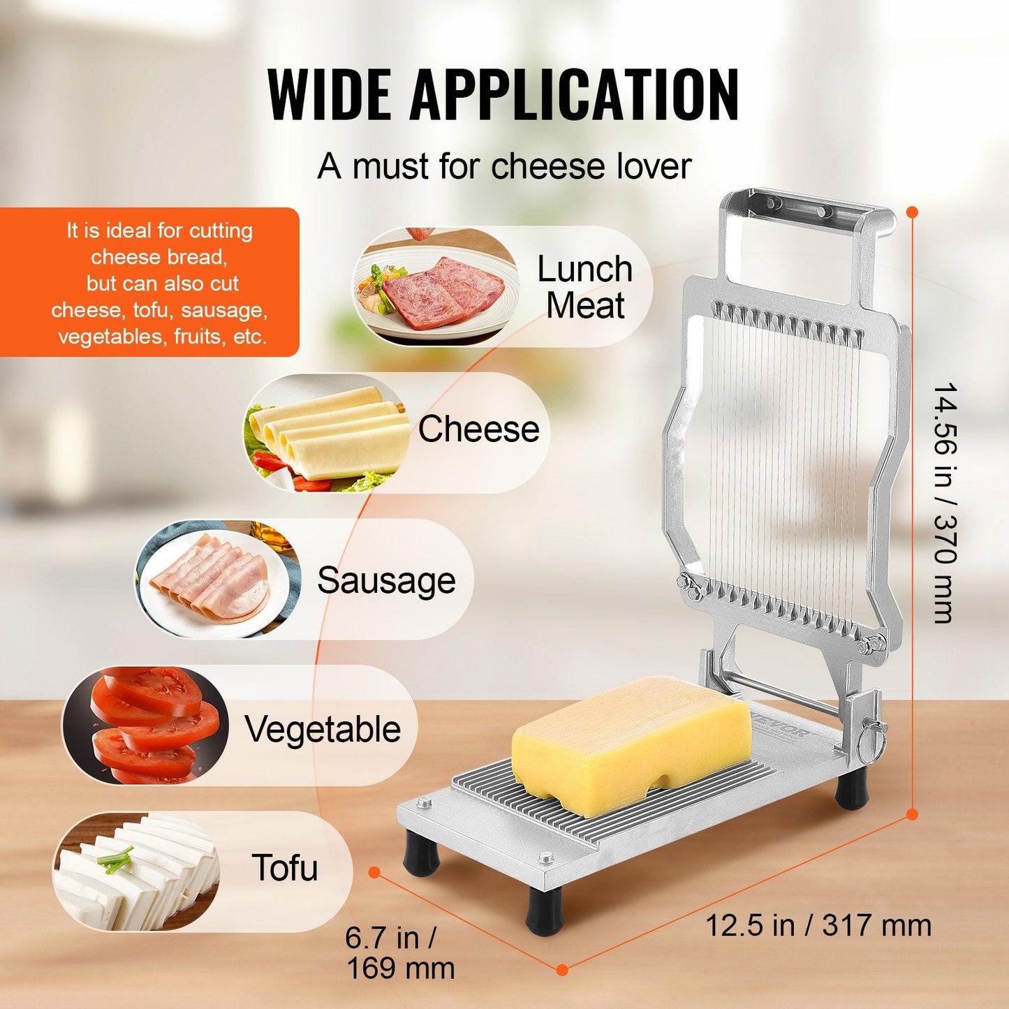 Ultra-Thin Cheese and Butter Slicer with 0.5 Meter Wire, Stainless Steel Blades