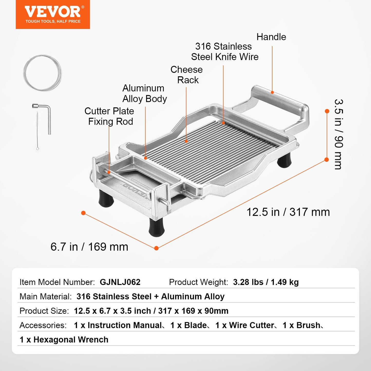 VEVOR Cheese Cutter with Wire Cheeser Butter Cutting 0.2" Thin Cheese Slicer