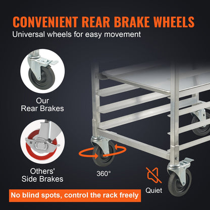 10-Tier Aluminum Bakery Rack with Brake Wheels, 0.66 x 0.52 x 0.99 m
