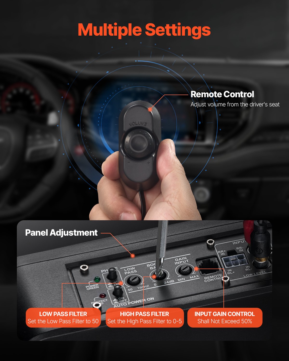 VEVOR 8" 240W Under Seat Car Subwoofer Slim Powered Car/Truck Subwoofer System
