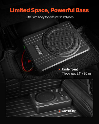 VEVOR 8" 400W Under Seat Car Subwoofer Slim Powered Car/Truck Subwoofer System