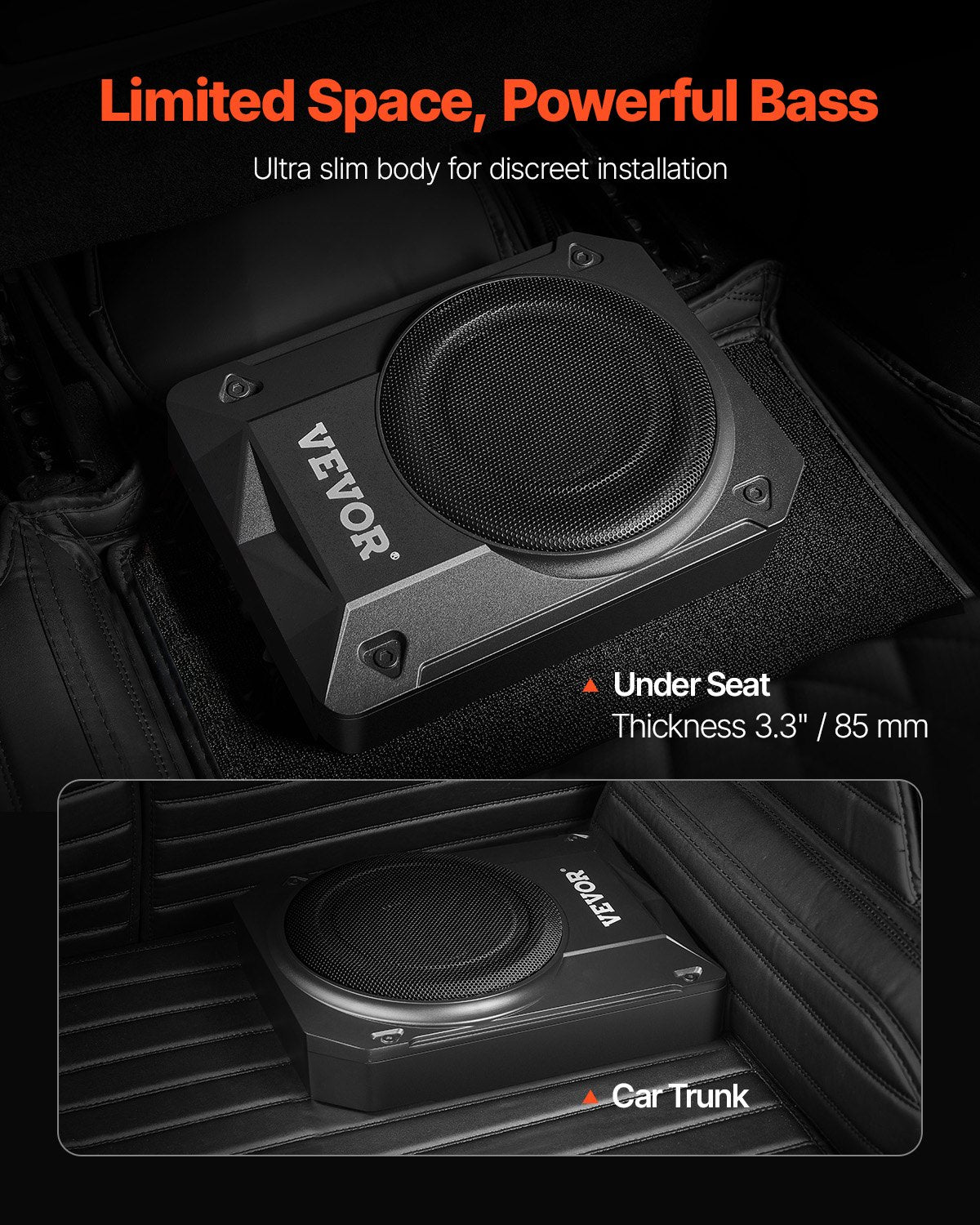 VEVOR 10" 400W Under Seat Car Subwoofer Slim Powered Car/Truck Subwoofer System