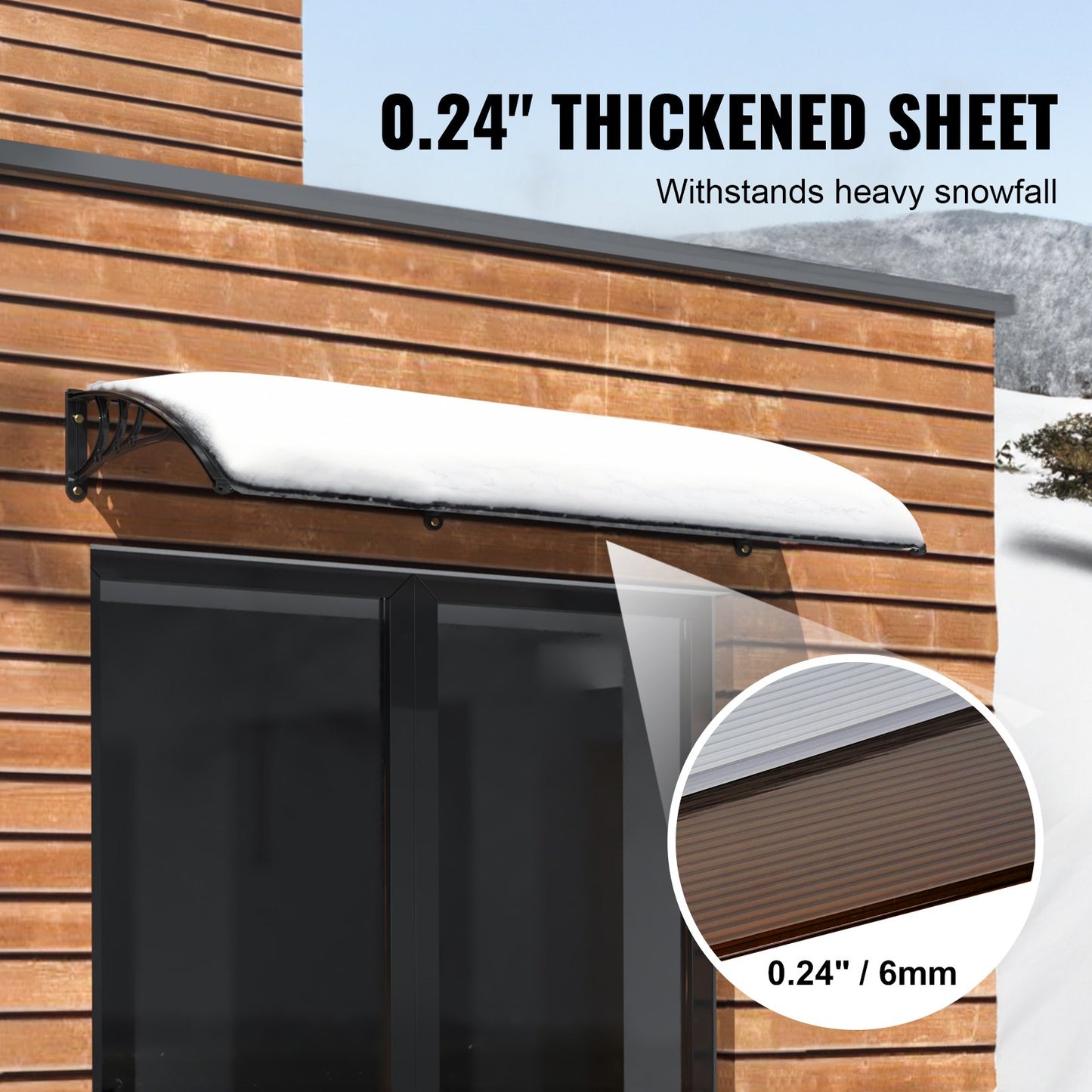 VEVOR Window Door Awning Canopy, 965 x 2975mm Door Canopy Exterior, UF50+ PC Sunshade