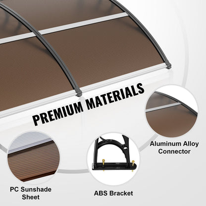 Polycarbonate Awning Canopy 0.97 x 2.98 m for Doors & Windows, UV & Rain Protection
