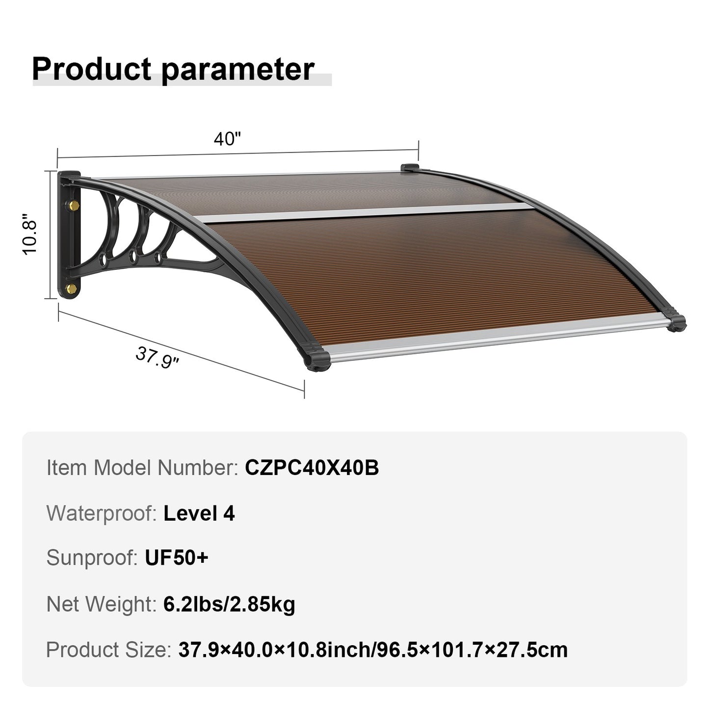 VEVOR Window Door Awning Canopy 40" x 40", UPF 50+ Polycarbonate Entry Door Outdoor