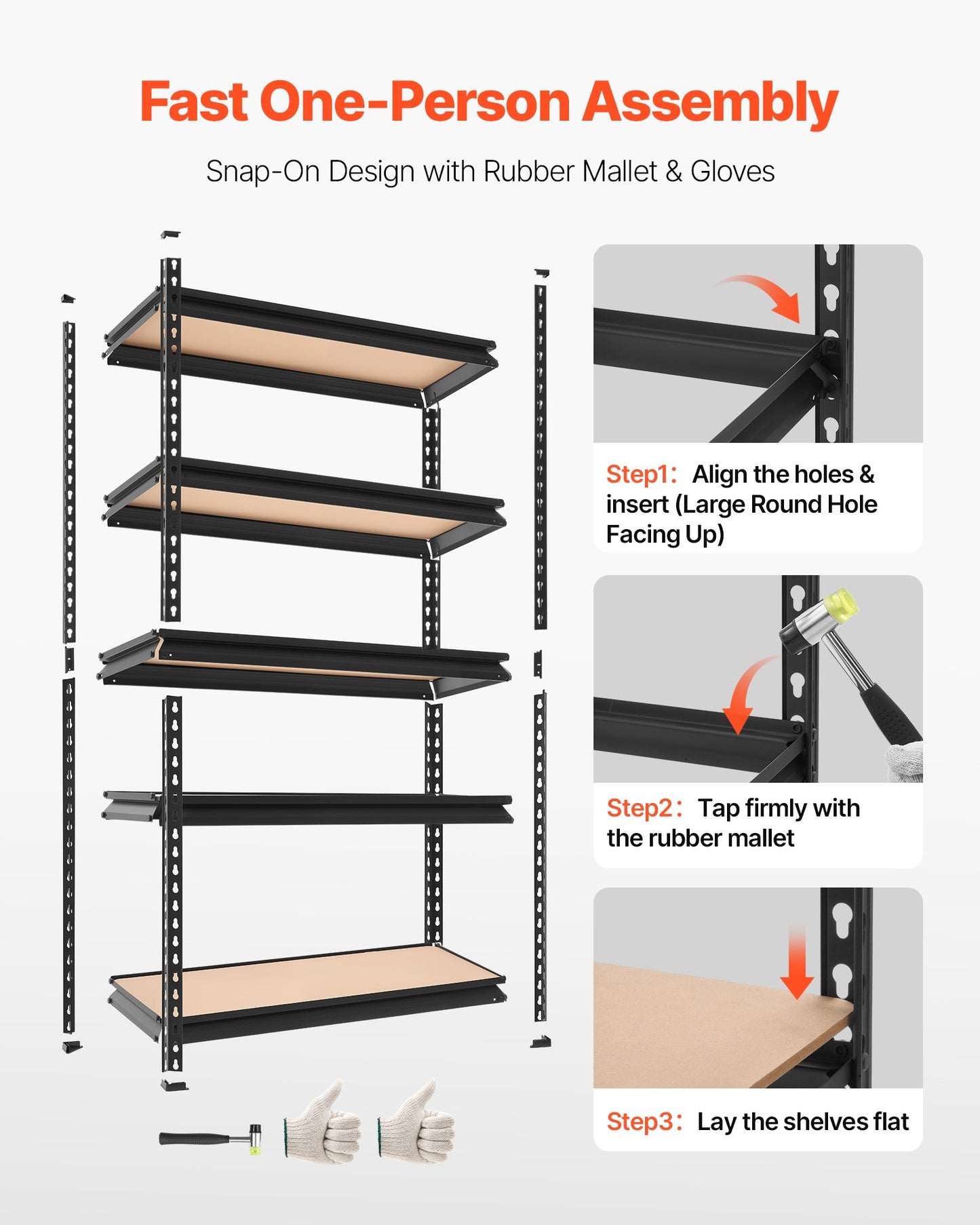 Storage Shelves, 5-Tier Adjustable, 907.2 kg Capacity, Heavy Duty Garage Storage Shelving Unit, Metal Utility Rack Shelf, for Kitchen Pantry Basement Bathroom, 822 mm W x 415 mm D x 1594 mm H