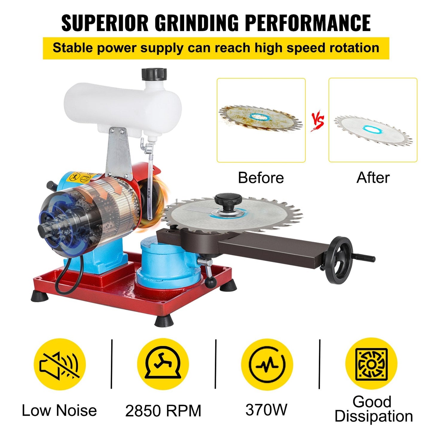 Electric Circular Saw Blade Sharpener, 370W, 220V, 3-27.5m, Wet Grinding