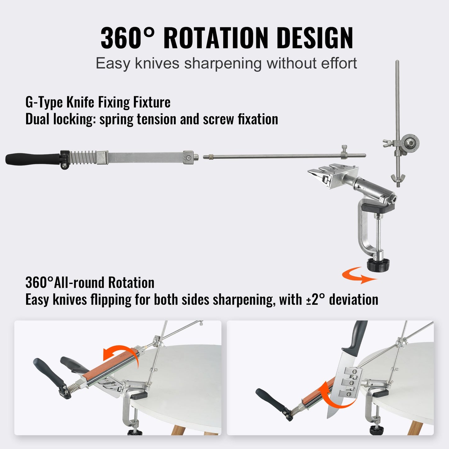 VEVOR Knife Sharpener Kit, 360° Rotation Flip Fixed Angle Knife Sharpening System