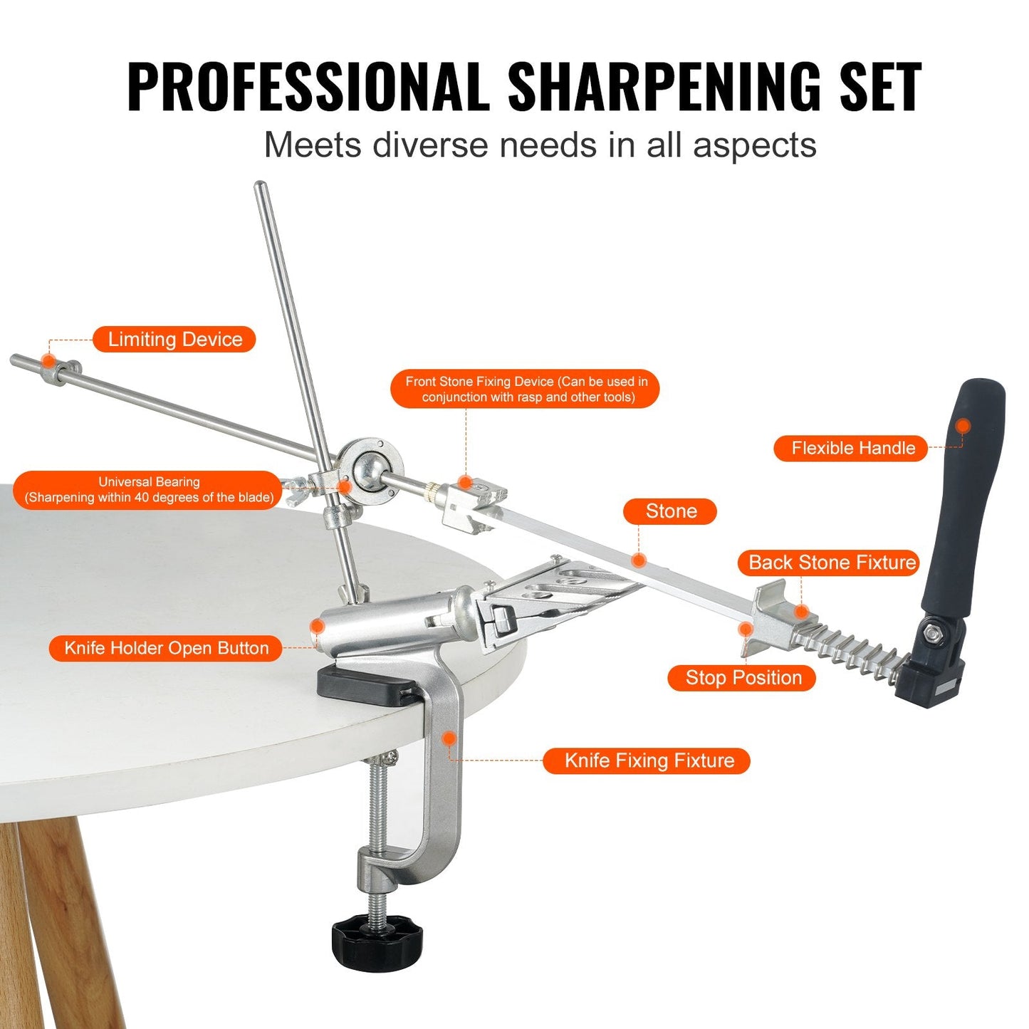 Professional Knife Sharpening System with 12 Whetstones, 360° Rotation, 1.8 kg