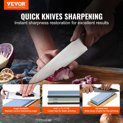 VEVOR Whetstone Knife Sharpening Kit, 2 Dual-Sided Grit Whetstones 400/1000 3000/8000,