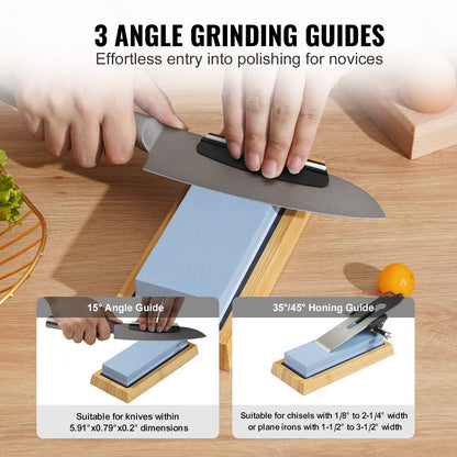 VEVOR Whetstone Knife Sharpening Kit, 2 Dual-Sided Grit Whetstones 400/1000 3000/8000,