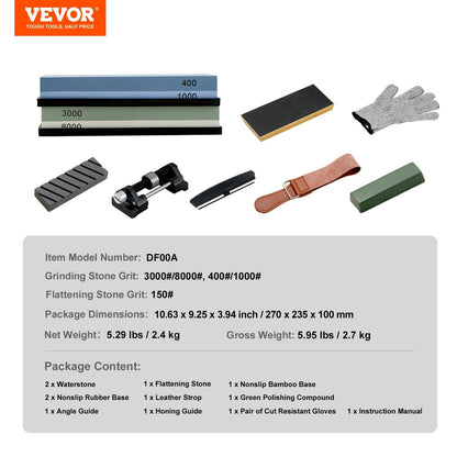 Comprehensive Knife Sharpening Kit with Dual Grit Whetstones and Accessories